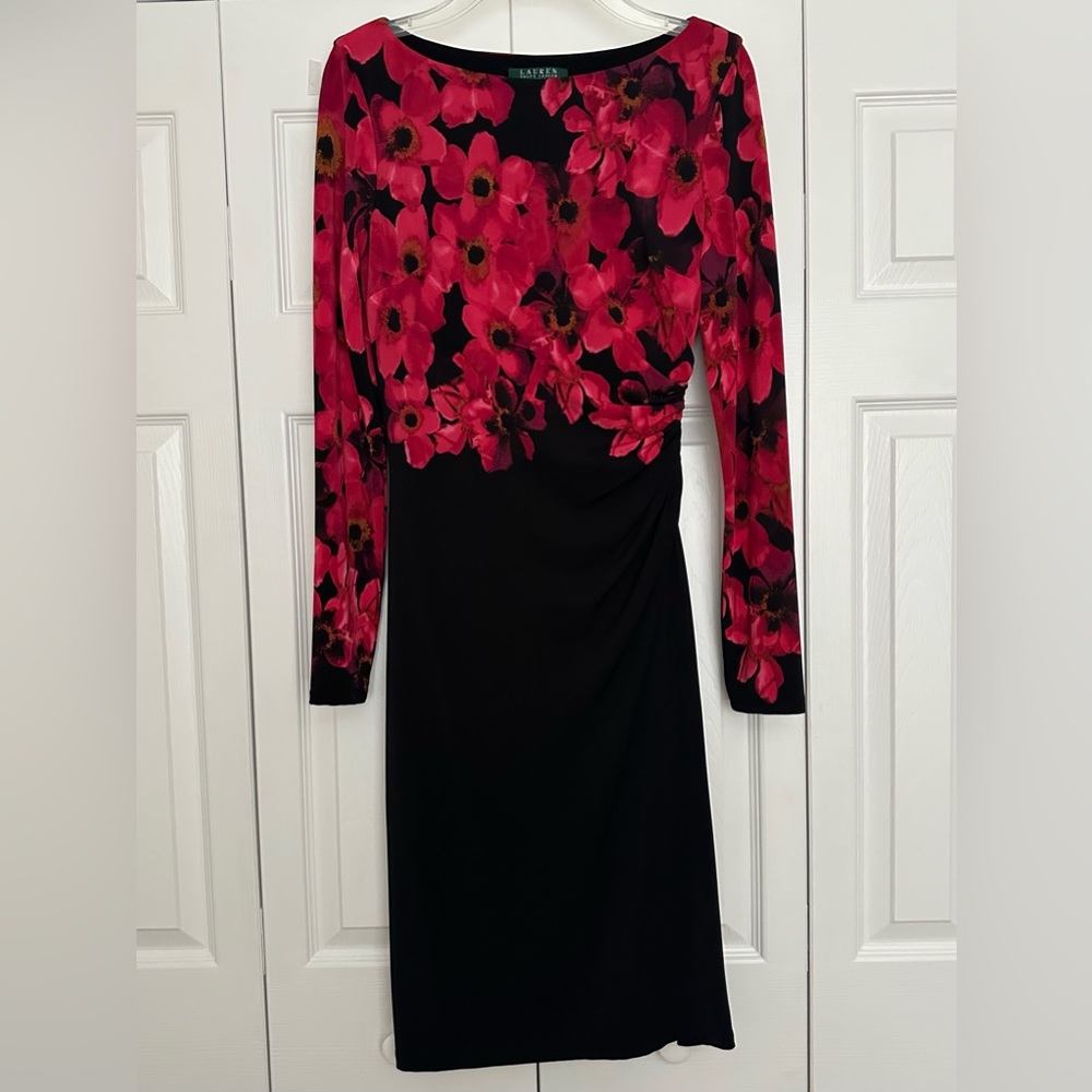 Lauren Ralph Lauren Women's Knee Length‎ Floral Black Dress Formal Sz 4 Exc Cond